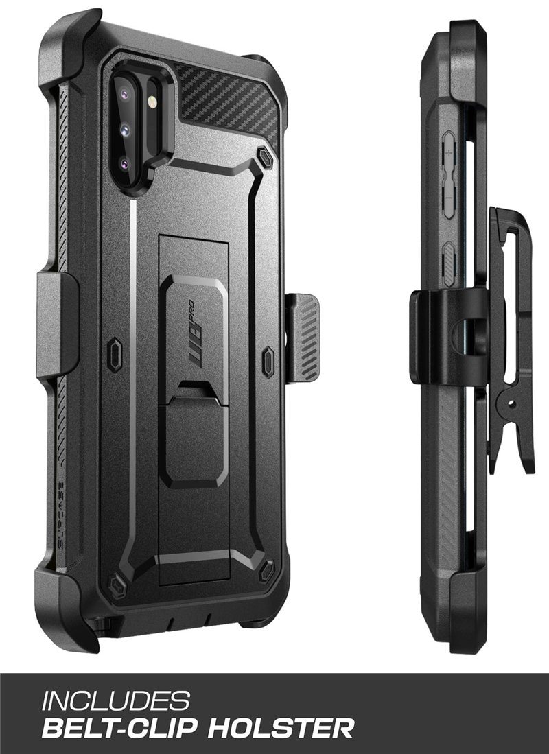 SUPCASE UB Pro Case for Samsung Galaxy Note 10 in black, showcasing rugged design and kickstand feature.